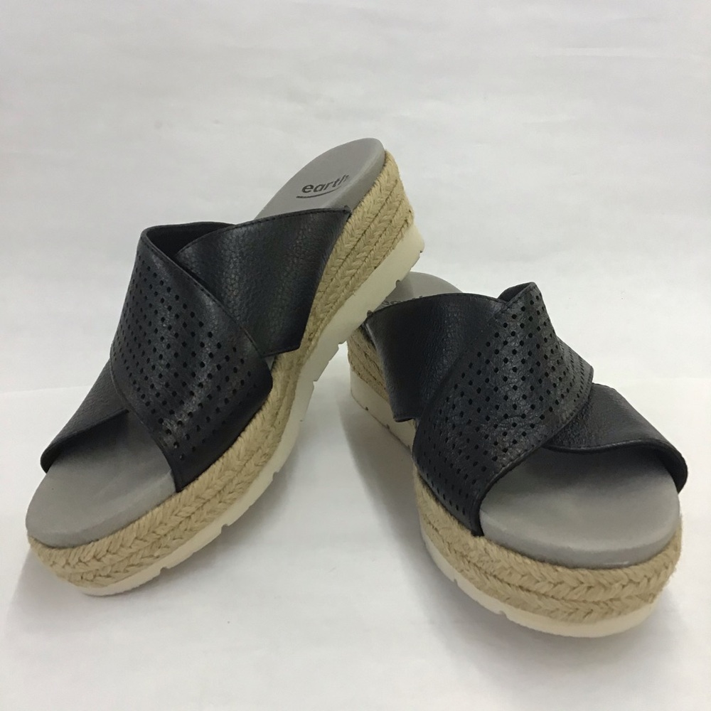 Earth Modena Marigold Espadrille Sandals Black, grey, and cream weave, Size: 7M